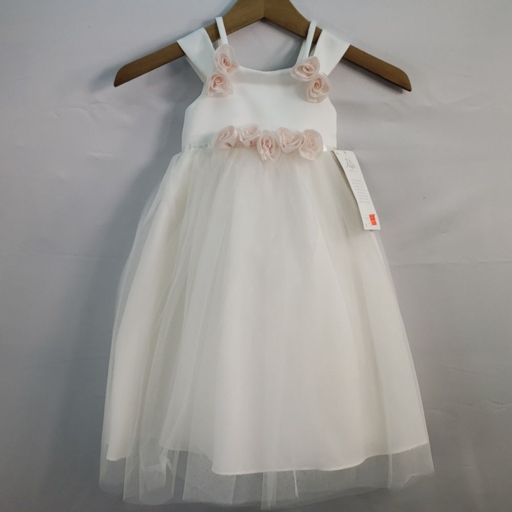 US ANGELS FLOWER GIRL DRESS IVORY SATIN ORGANZA